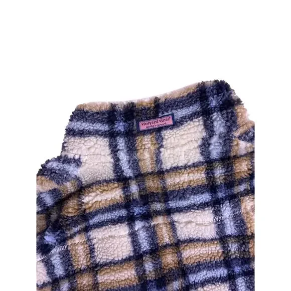 Vineyard Vines Sherpa Quarter Zip Beige Women’s L Preppy Cozy Pullover - Picture 5 of 7